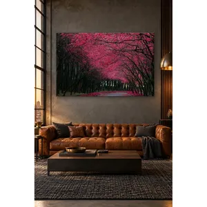 Camino forestal de Fida con árboles en flor rosas, impresión en lienzo - Product Image 5