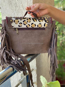 Bolso de mano con flecos de cuero bohemio, con borlas, estampado Animal, para hombro - Product Image 4