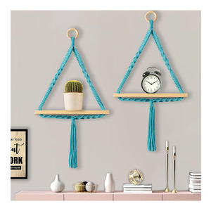 Étagère murale en macramé moderne de haute qualité avec rangement flottant en bois pour balcon, jardin, décoration intérieure et mariages - Product Image 2