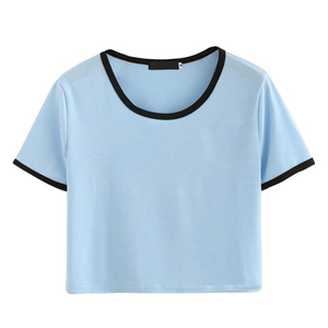 T-Shirts courts 100% coton pour femmes Maillot court d'été léger Respirant Ringer Neck Streetwear Print OEM Casual - Product Image 2