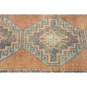 Alfombra Turca, Alfombra Vintage de 3.3x11.1 pies, Alfombra de Lana Naranja - Product Image 4