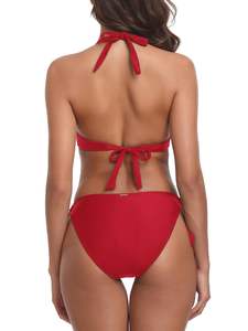 Verano más nuevo ropa de playa Bikinis personalizado liso Color rojo sólido Bikini dos piezas traje de baño Bikini conjuntos - Product Image 6