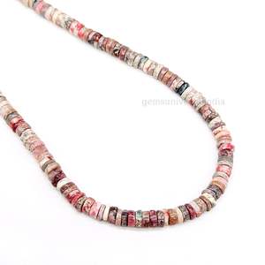 Collar de cuentas con forma de neumático liso de piedras preciosas de Rodocrosita de alta calidad con acabado suave para uso diario, regalo y uso de moda - Product Image 1