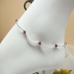 Curved Shaped Handmade 925 Sterling <b>Silver</b> <b>Anklet</b> With Garnet Beads Chain Jewellery <b>for</b> <b>Women</b> and Girls Wear on Special Occasion - Product Image 2