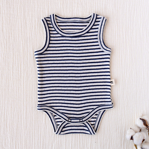 Mameluco sin Mangas Transpirable 100% Algodón Ecológico para Bebés Niños o Niñas de 0 a 24 Meses, de Alta Calidad con Rayas - Product Image 1