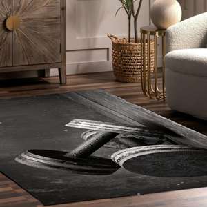 Tapis d'haltères noir et blanc, tapis décoratif pour salle de sport, tapis en chenille - Product Image 3