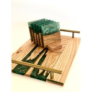 Wholesale Price Customize Square Round Epoxy Wood <b>Resin</b> Coaster with Holder Set 4 Pcs <b>Top</b> Quality For Kitchen Hotel Home Use - Product Image 2