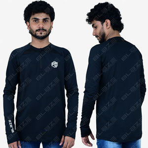 Camiseta Deportiva de Media Cremallera para Hombre al por Mayor, Informal, Deportiva, de Secado Rápido, Transpirable, de Poliéster, con Estampado Técnico - Product Image 4