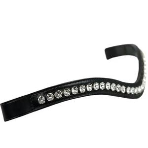 Bandeau de tête de cheval en cuir rembourré avec chaîne métallique incrustée de cristaux blancs transparents fantaisie faits à la main exclusifs - Product Image 3