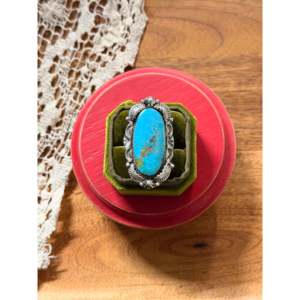 Emerson Degarito Handmade Kingman Turquoise & Sterling <b>Silver</b> <b>Ring</b> <b>Emerald</b> Cut Stone Bezel Setting Inlay Size 8.75 Everyday Wear - Product Image 1