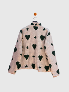 Veste en lin et coton avec imprimé cœur et motif plus, col montant, manches longues, coupe ample, pour adulte, tenue d'automne - Product Image 2