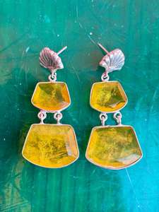 Pendiente hecho a mano de zafiro amarillo de Plata de Ley 925 hermoso pendiente de mujer. - Product Image 4