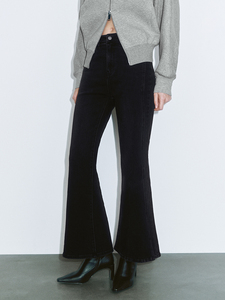 Jeans évasés noirs classiques Factory-Direct pour femmes-Pantalon stretch coupe ajustée 66% coton avec style rétro et confort - Product Image 5