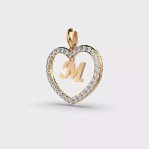 Colgante de plata en forma de corazón M personalizado con moissanita amor alfabeto diseño joyería fina al por mayor sin cadena - Product Image 1