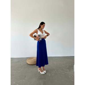 Satin for Scuba Flared <b>Skirt</b> with <b>Elastic</b> Waist-Scuba Flared Satin <b>Skirt</b> - Product Image 1