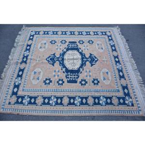 พรมตุรกีวินเทจคลาสสิกสีเบจ5.3 x 5.5ft แฮนด์เมดผ้าขนสัตว์ยางหนุนหลังเย็บปะติดปะต่อออกแบบสำหรับวัยรุ่นห้องนั่งเล่น Tabriz - Product Image 3