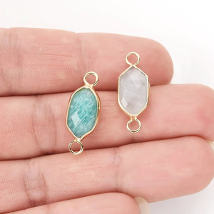 Bisel de amazonita hexagonal facetado hecho a mano, Conector de doble bucle, hallazgos de joyería para pulseras, suministros para manualidades - Product Image 5