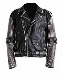 Veste en cuir véritable pour homme, style nouveau, manches longues, strass, printemps-automne 2026, décontractée, élégante - Product Image 1
