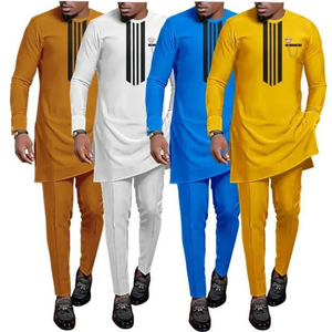 Haute qualité hommes ensemble africain 2 pièces décontracté à manches longues chemise hauts pantalon costume Dashiki vêtements traditionnels - Product Image 1