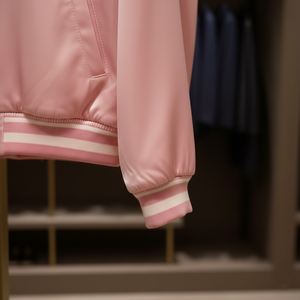 Blouson Bomber Varsity en Satin Teint Uni Brodé Personnalisé avec Fermeture Éclair sur le Devant pour Femme Grande Taille - Product Image 5