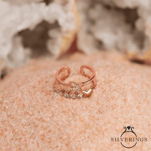 Silverings Anillo de Plata de Ley 925 con Mariposas Geométricas Delicadas y Circonitas, Corte Marquesa, Joyería de Platino para Uso Diario - Product Image 5