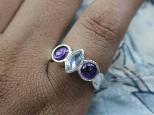 Anillo de Piedra Natal de Aguamarina y Amatista, Plata de Ley 925, Hecho a Mano, para Mujer - Product Image 5