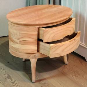 Nordic Oval Wooden <b>Nightstand</b> with 2 Drawers Scandinavian Bedside Table Solid Teak Wood Side Table Minimalist Bedroom Storage - Product Image 6