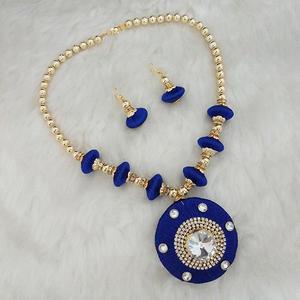 Jeweljunk Vintage conjunto de joyería fina hilo azul piedra austriaca chapado en oro Acero inoxidable cobre 1110625B collar piedra de circón - Product Image 1