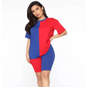 Women's Casual Summer Fitness <b>Exercise</b> Top and Short-Sleeved T-Shirt & Shorts Wholesale Two-Piece Set Solid Knitting Fabric - Product Image 3