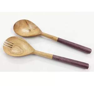 Ensemble de serveurs à salade en bois naturel et résine écologique Outil à salade en bois créatif Ustensiles de cuisine Événements de mariage Hôtel Restaurant - Product Image 4