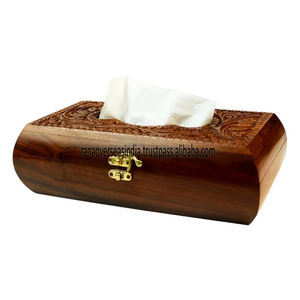 Premium Stylish <b>Wooden</b> Tissue <b>Box</b> Cover with Hand-<b>Carved</b> Design Functional Decorative Holder for Bathroom Vanity or Washroom Use - Product Image 1