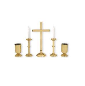 Set d'autel Crucifix et bougeoir en laiton Set d'autel gravé à la main Fournitures d'église disponibles au prix de gros - Product Image 5