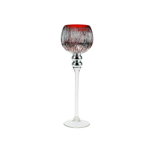 Hand Blown Colored Glass Mercury <b>Red</b> Etched Glass <b>Candle</b> Holder for Home Decor - Product Image 1