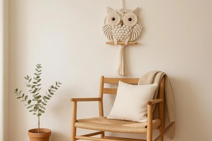 Art mural en macramé hibou blanc Décoration murale Parfait pour la décoration de la maison Affichage festif et cadeaux spéciaux Vente en gros en provenance d'Inde - Product Image 3
