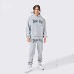 Ensemble de survêtement unisexe noir d'hiver 2025, élégant, XXL/XL, surdimensionné, confortable, 100% coton, avec poche kangourou, sweat-shirt à capuche et pantalon de jogging imprimé - Product Image 4