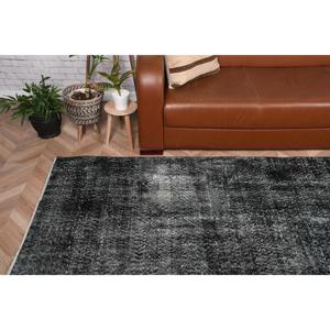 Tapis turc, tapis vintage 4x9,6 pieds, tapis en laine noir et blanc à motifs floraux - Product Image 4