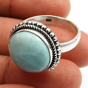 Bague en argent sterling 925 en gros avec pierre précieuse Larimar taille ronde, faite à la main, style classique, bague de mariage pour femme, bijou tendance - Product Image 3