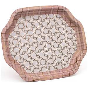 Plateau de service en bois à bord ondulé incurvé 160x190mm rose élégant caractéristiques décoratives rotin nacre perle pour servir du café - Product Image 1