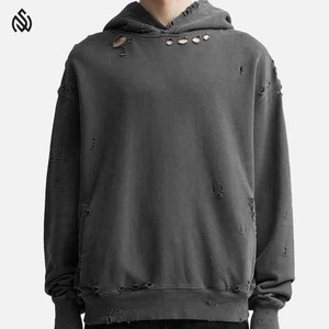 100% coton poids lourd en détresse sweat à capuche blanc hommes à capuche Vintage hiver complet en détresse hommes sweats à capuche - Product Image 3