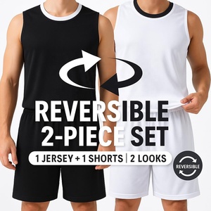 Ensemble de maillots de basket sans manches, col en V, coupe athlétique, polyester, respirant, anti-transpiration, imprimé, été, uniforme d'équipe personnalisé - Product Image 2