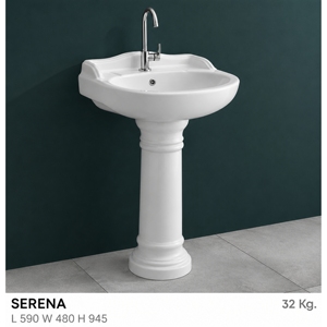 Lavabo sur pied ovale traditionnel Serena, certifié NSF, avec robinet à levier monotrou, finition polie brillante - Product Image 2