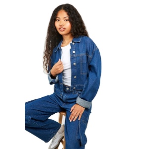 Chaqueta de Mezclilla Tejida Transpirable de Alta Calidad para Mujer, con Manga Larga y Corte Recortado - Product Image 1