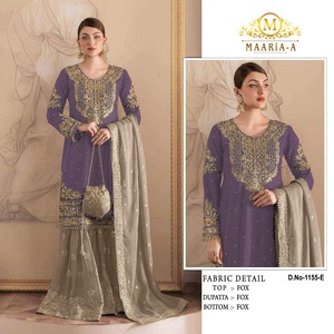 Superbe robe en georgette de renard lourd avec broderie avec intérieur Santoon lourd et terne pour les occasions spéciales - Product Image 2