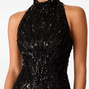 Broderie Tulle Diamant Perles Courte Sans Manches Mini Robe Droite Au Genou Anti-Statique Rose Maille Conception Avant Partie - Product Image 1