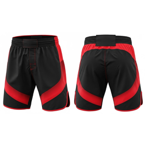 Black <b>Red</b> Angular MMA <b>Shorts</b> - Warrior Stripe Kickboxing Gear - Product Image 3