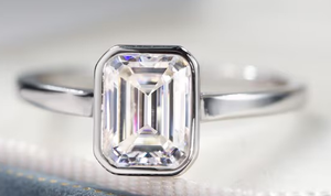 Anillo de moissanita de corte esmeralda, anillo de compromiso, anillo de bodas de plata esterlina, regalo de San Valentín, regalo de Navidad, joyería de hip hop - Product Image 2