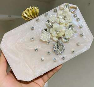 Wholesale Price Resin Precious Stone Women's Portable Handbag Clutch Purse with Pearl Decoration for Office Party Events - Product Image 2