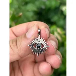 Pendentif Œil Turc en Argent 925, Onyx Noir, Plaqué Rhodium Or Rose, Sertissage Clos Tendance, Turquoise, Zircon, Diamant, Perle, pour Fiançailles - Product Image 1