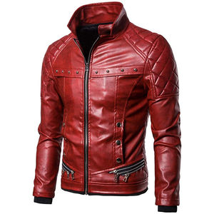 Chaqueta de lana para hombre, ropa de moda para hombre con cuello levantado, chaqueta de cuero personalizada para motociclista para hombre - Product Image 2