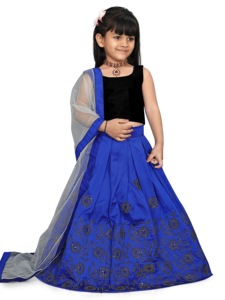 Ensemble Lehenga Choli pour filles Shoryam Fashion, bleu, longueur au sol, séchage rapide, avec dupatta en filet brodé, pour mariage, fête, cérémonie - Product Image 2